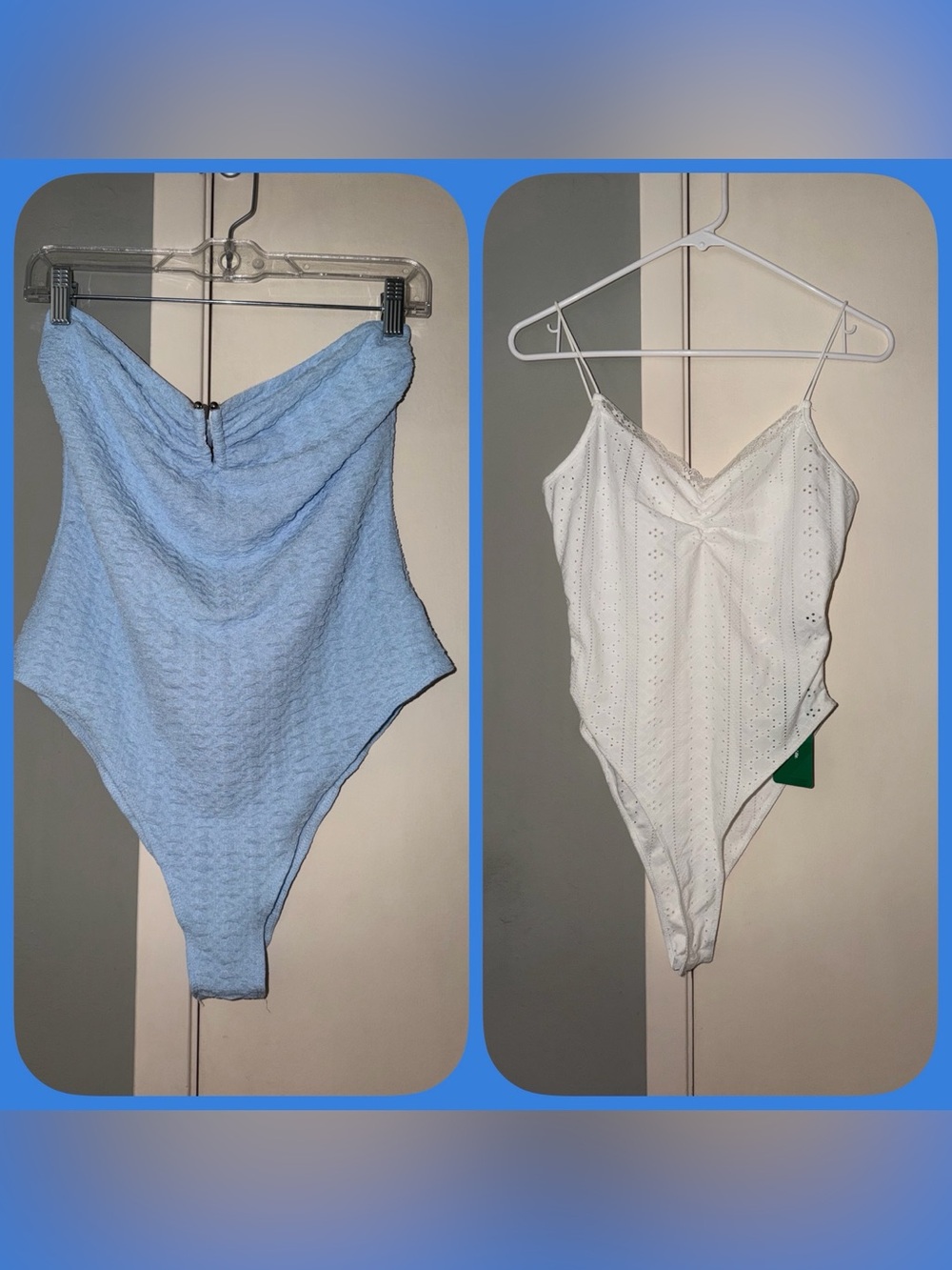 SHEIN Light Blue Textured & White Eyelet Bodysuit